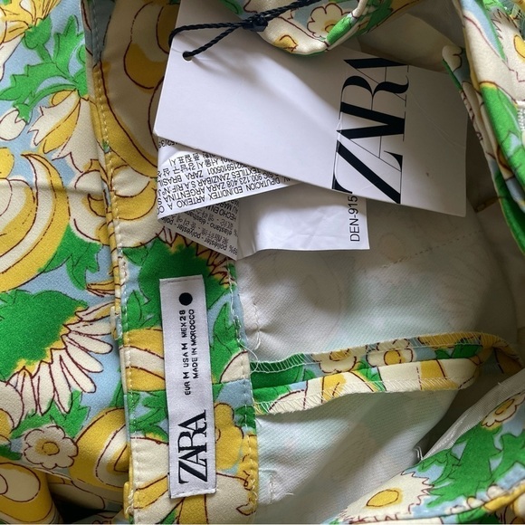 Zara Bright Bold Floral Print High Rise Pants Size Medium NWT - Picture 7 of 9